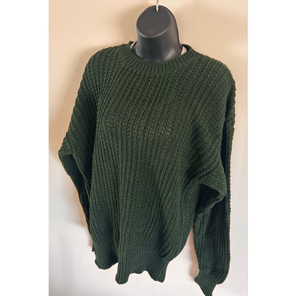 Vintage British Khaki Mercerized Green Cotton Sweater Size Large